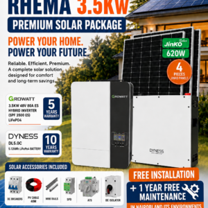 Growatt 3.5kVA Solar System with 5.12kWh Dyness Lithium Battery & 4 × 620W Jinko Panels Combo
