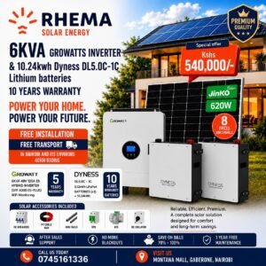 Growatt 6kVA Solar System with 10.24kWh Dyness Lithium Batteries & 8 × 620W Jinko Panels Combo